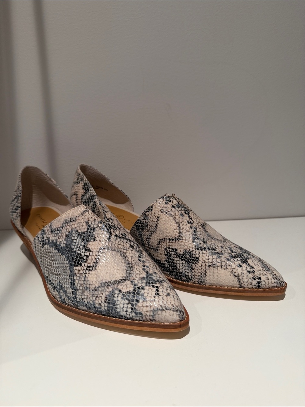 Chinese Laundry Snake-Print Pointed D'Orsay Flats - Beige/Black